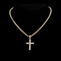 2Pcs Punk Crystal Cross Ankh Tennis Chain Iced Out Prong Cuban Link Chain Necklace For Men Women Rapper Necklaces