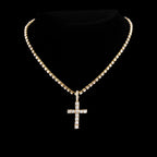 2Pcs Punk Crystal Cross Ankh Tennis Chain Iced Out Prong Cuban Link Chain Necklace For Men Women Rapper Necklaces