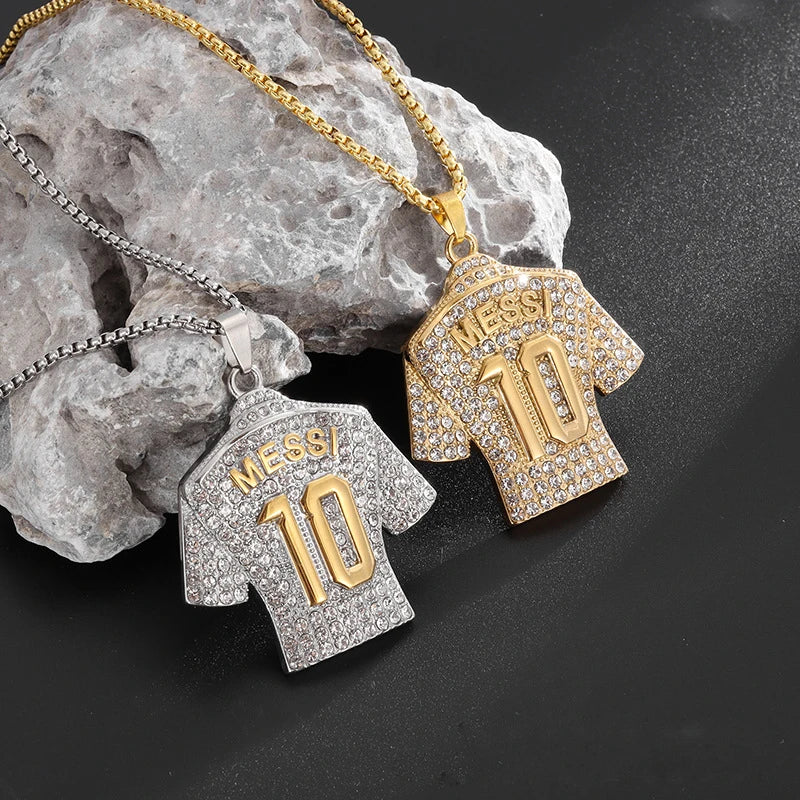 Iced Out Soccer Star Pendant Necklace Stainless