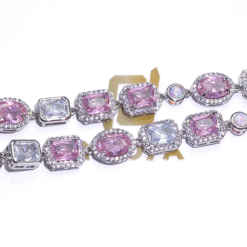 Two-Tone Iced Out Chain Necklace Opal Pink CZ