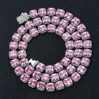 Tennis Chain Necklace Iced Out Pink Princess Cut