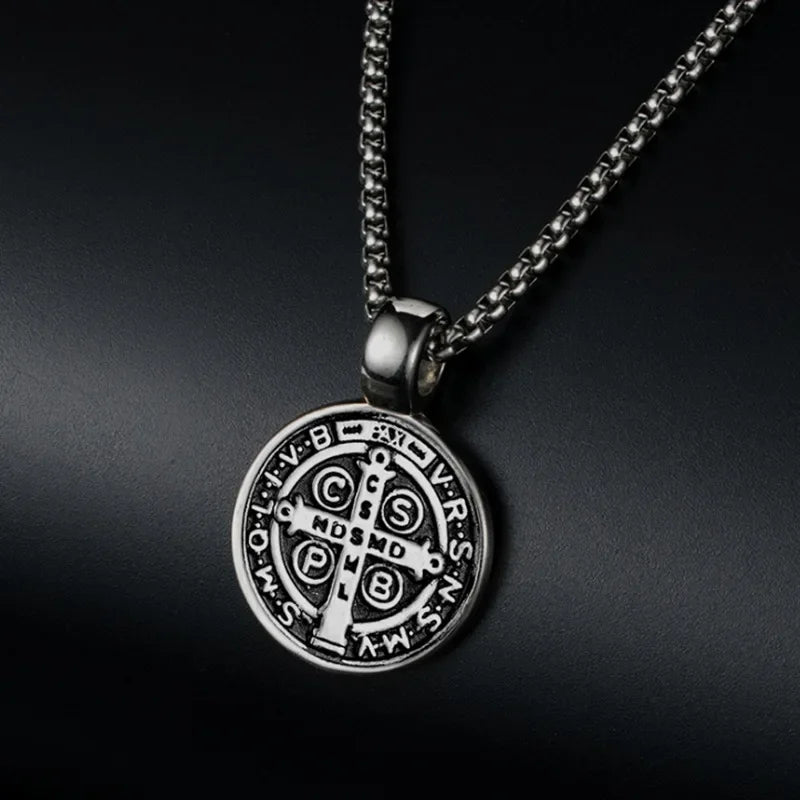 Stainless Steel Saint St. Benedict Collar Medal of San Benito Necklace Men Women Spiritual Virgin Mary Pendant Necklace
