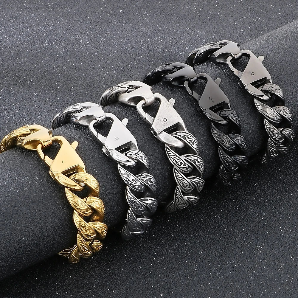 Retro 18MM Width Curb Cuban Link Chain Bracelet for Man Solid Stainless Steel Men's Bracelets Jewelry Accessories Gifts