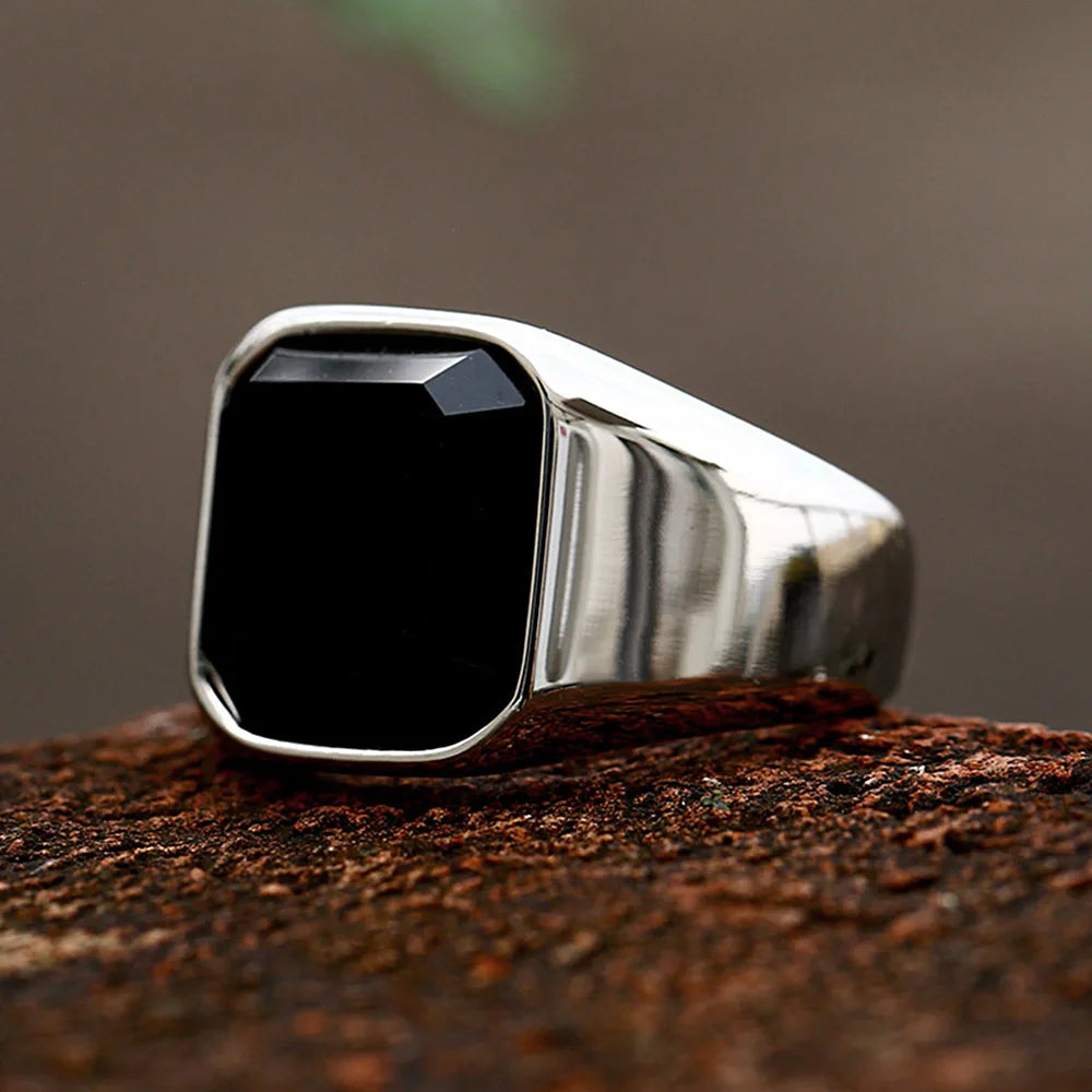 Iced Out Black Ring Zircon Agate Stone High Wedding