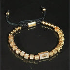 Gold Crown Pendant Beaded Bracelet Adjustable — Stainless Steel