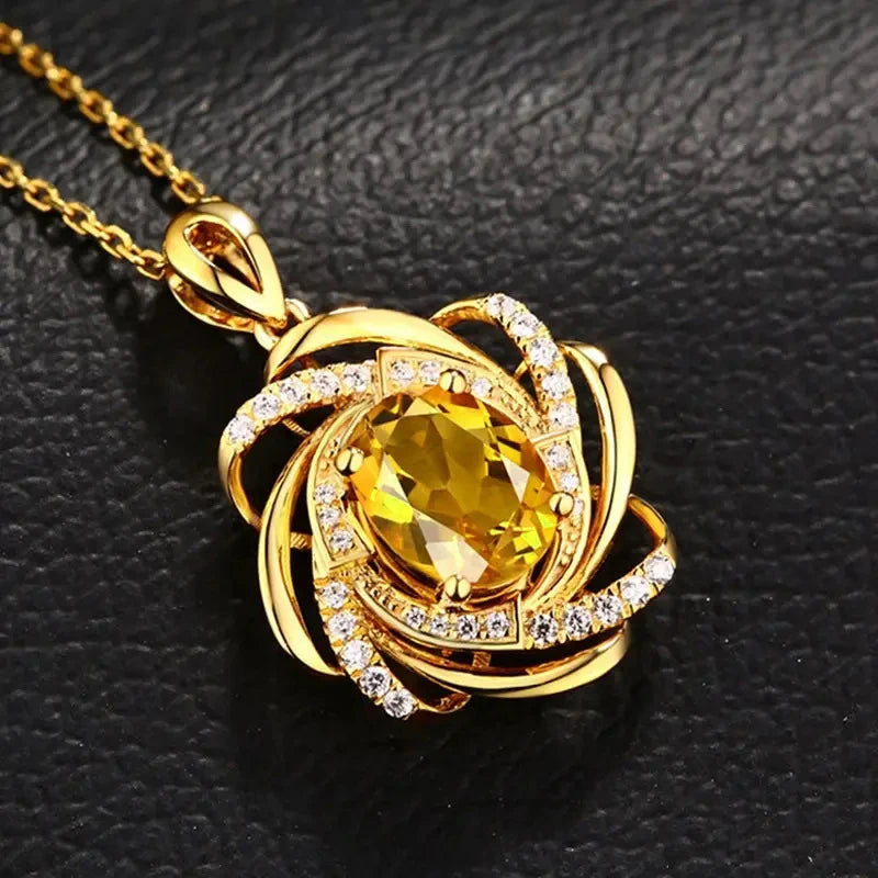Gorgeous Flower Pendant Necklace with Blue/Yellow Cubic Zirconia Aesthetic Wedding Accessories Trendy Jewelry for Women