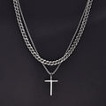 Vnox Dropshipping Mens Cross Necklaces Stainless Steel Layered Plain Cross Pendant Rope Box Chain Necklace Prayer Jesus Collar