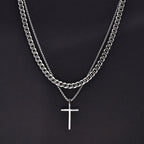 Vnox Dropshipping Mens Cross Necklaces Stainless Steel Layered Plain Cross Pendant Rope Box Chain Necklace Prayer Jesus Collar