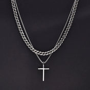 Layered Cross Pendant Necklace — Steel
