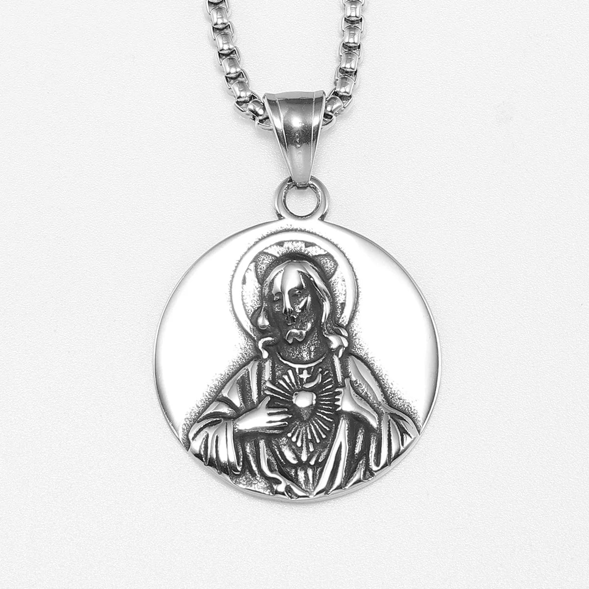 Christian Jesus Pendant 316L Stainless Steel Religion Necklaces Men Chain Bless Pray Rock Punk Party Jewelry Xmas Gift