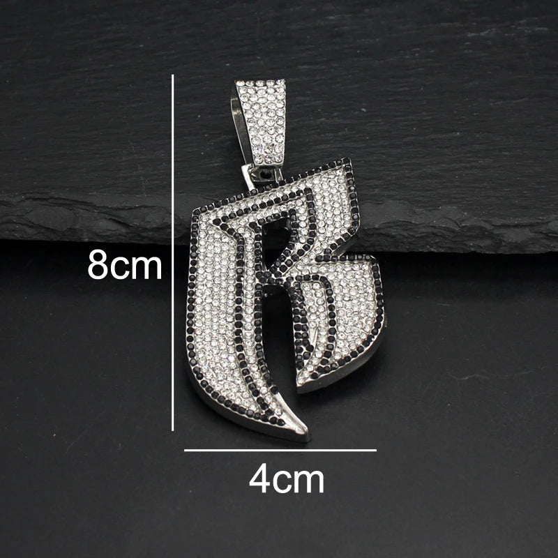 Hip Hop Big White Black Rhinestone Initial Letter B Pendant Necklace HipHop Iced Out Bling Necklaces Men Women Fashion