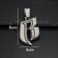 Hip Hop Big White Black Rhinestone Initial Letter B Pendant Necklace HipHop Iced Out Bling Necklaces Men Women Fashion