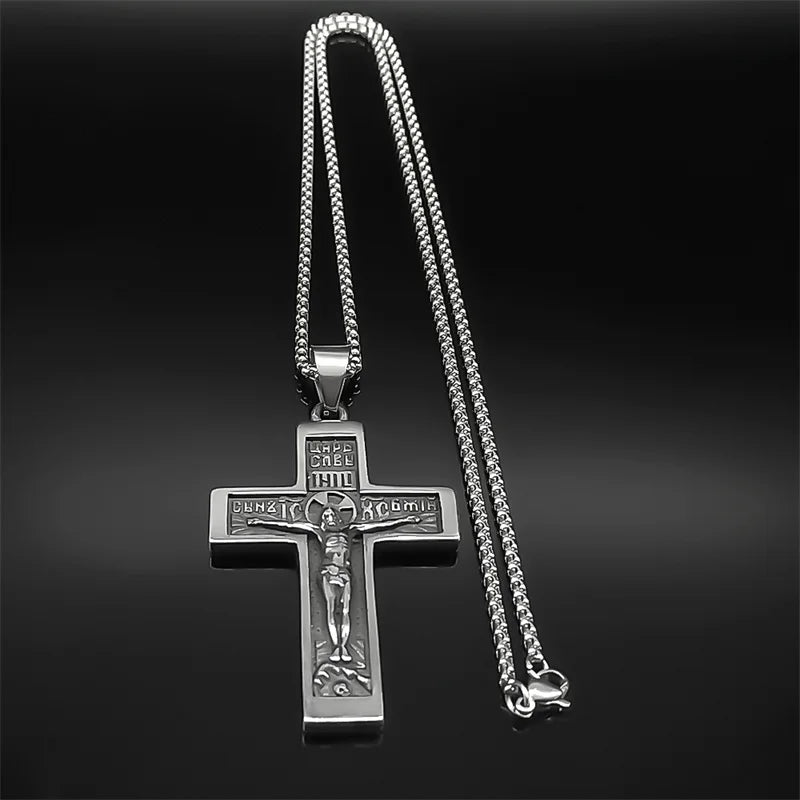 Russian Orthodox Crucifix Pendant Necklace — Stainless Steel