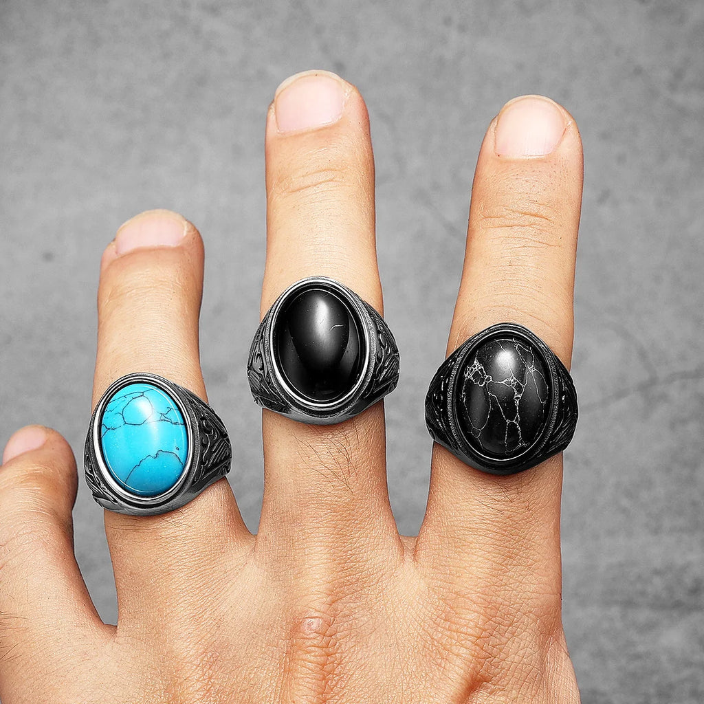 Black Turquoise Ring — Stainless Steel