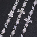 Cross Iced Out Rosary Chain Necklace Stainless Steel