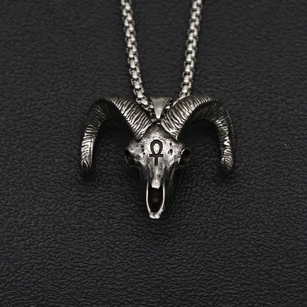 Vintage 316L Stainless Steel Goat Necklace Hanging Men Chain Street Hip Hop Style Gothic Skull Pendant Jewelry Accessories
