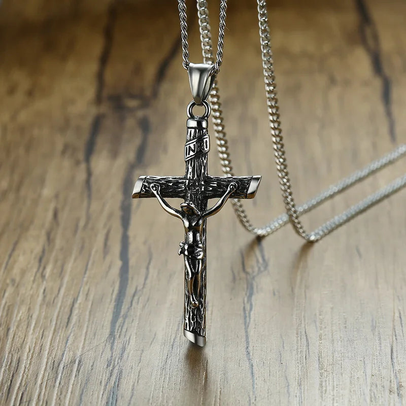 Vnox Cross Necklace for Men Women,Catholicism Jesus Pendant,Gold Color Stainless Steel Unisex Collar,Church Prayer