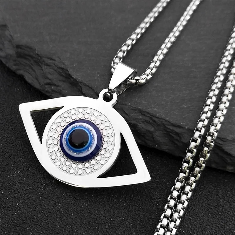 Hamsa Evil Eye Pendant Necklace — Stainless Steel