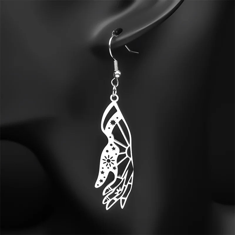 Gothic Star Silver Earrings Witchcraft Sun Palm