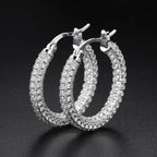 Two-Tone Iced Out Hoop Earrings CZ Silver Gold