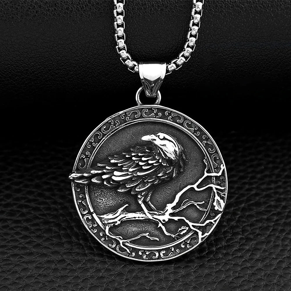 Viking Raven on Branch Tree of Life Necklace — Stainless Steel