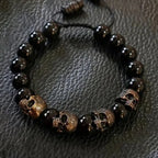 Trendy Agate Skull Bracelet Men's Vintage Adjustable Tiger's eye Bracelets Male Punk Hip Hop Charm Jewelry