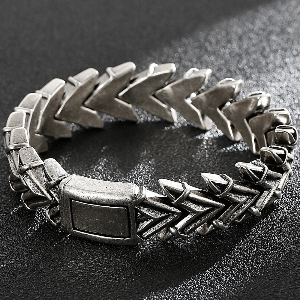Vintage Dragon Spine Chain Bracelet Man Brushed Matte Old Silver Color Stainless Steel Viking Jewelry Punk Wristband