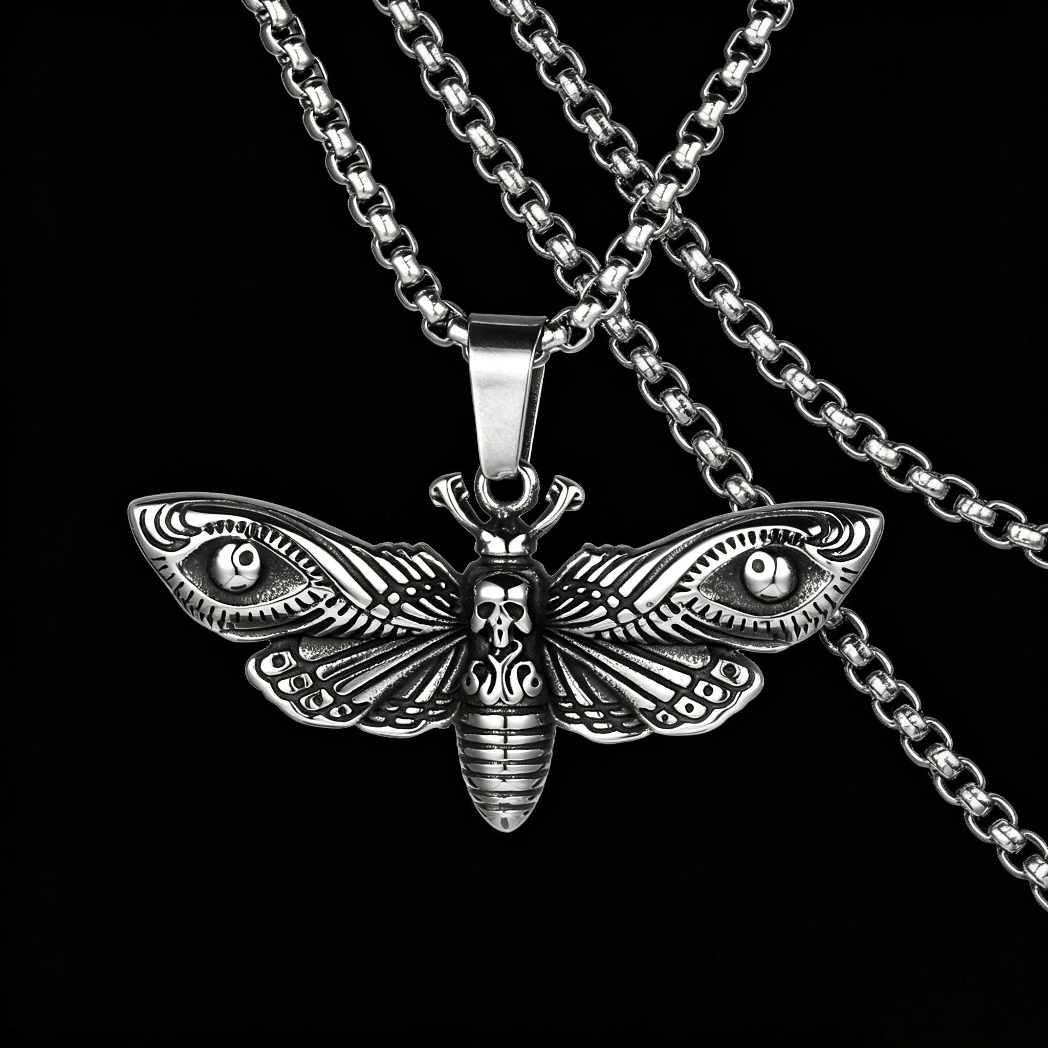 Stainless Steel Vintage Moth Pendant Necklace