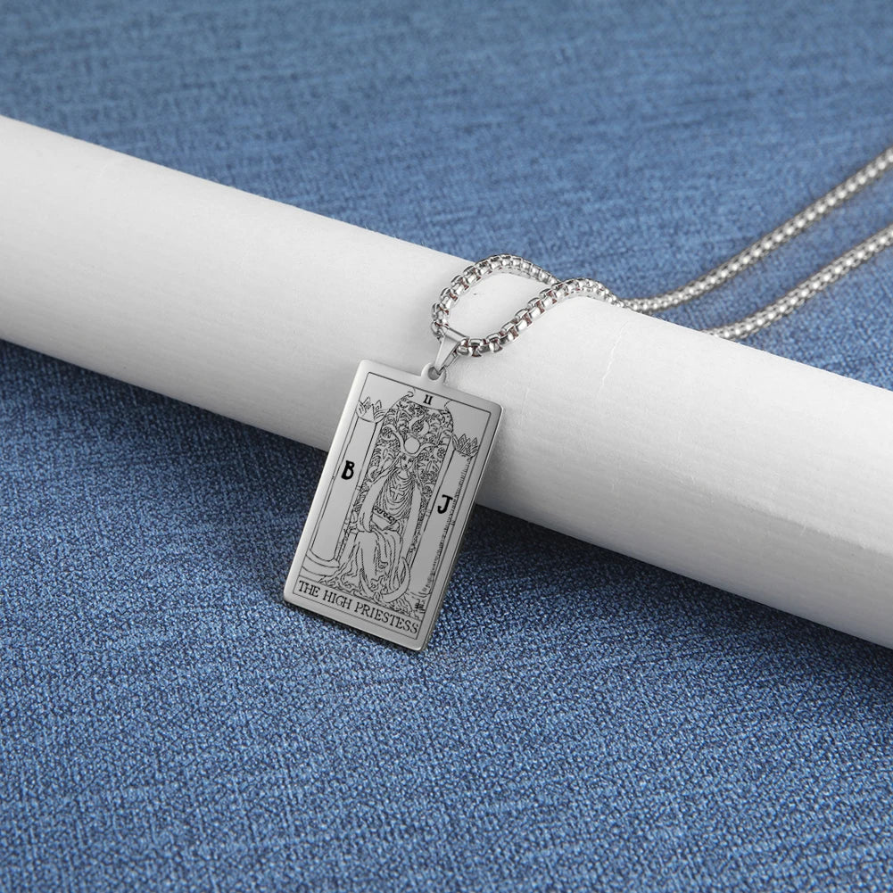 Dawapara The Major Arcana Tarot Cards Vintage Amulet Pendant Necklaces Box Chain Men Jewelry Stainless Steel Golden