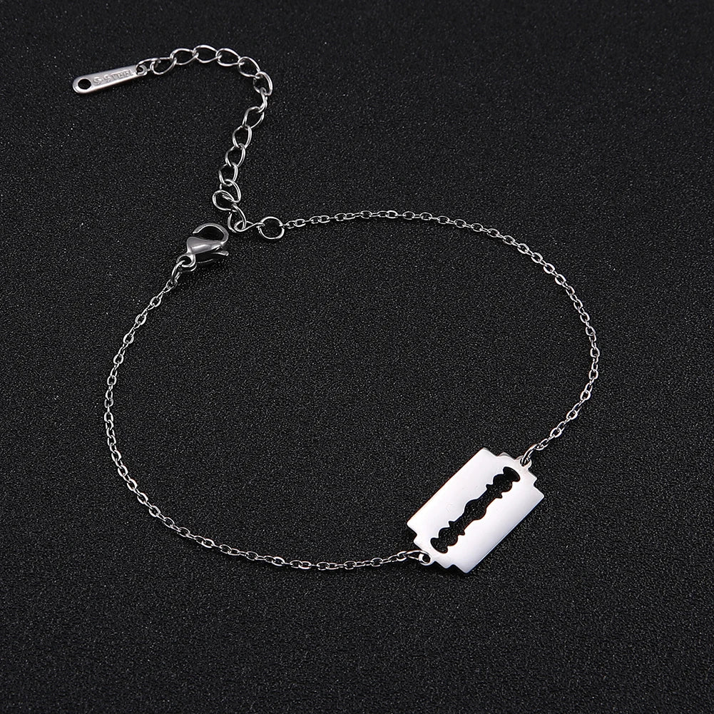 Razor Blade Figaro Chain Bracelet for Men — Stainless Steel