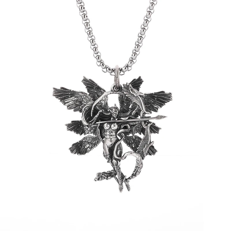 Vintage Punk Mythology Style Metal Sexy Angel Goddess Pendant Necklace for Men Women Classic Mysterious Souvenir Jewelry