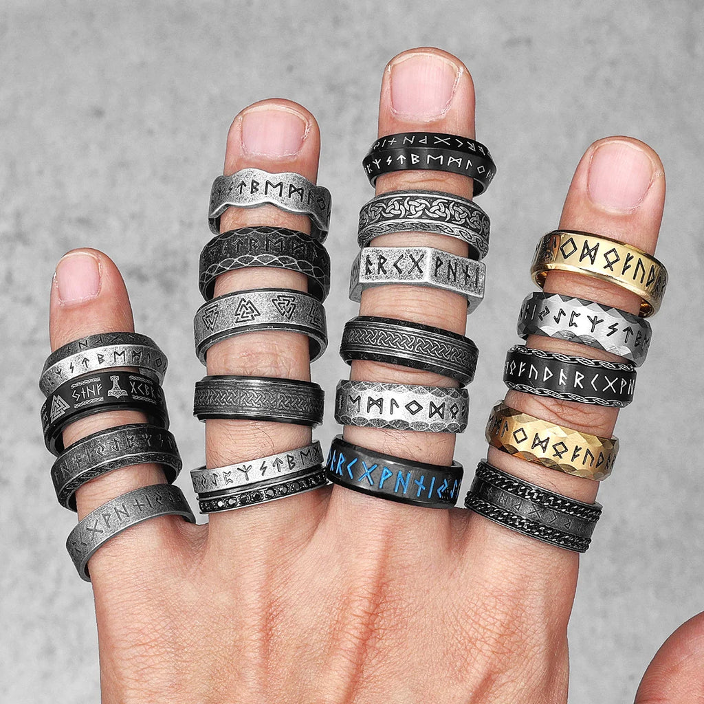 Vintage Nordic Viking Runes Celtic Knot Series Stainless Steel Womens Mens Rings Punk Biker Jewelry Creativity Gift