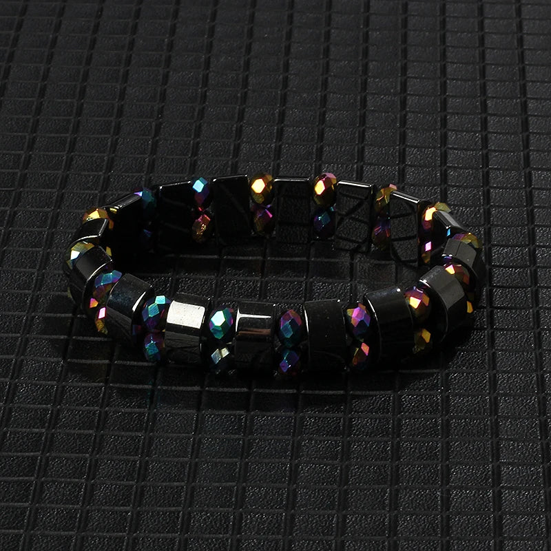 Hematite Therapy Stretch Bracelet — Mixed Metal