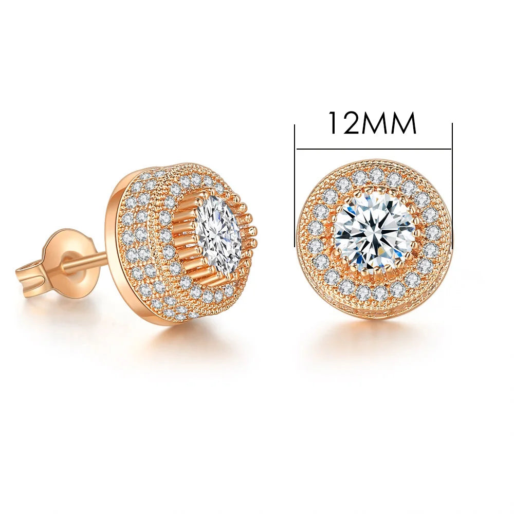 Iced Out Round Stud Earrings — Gold