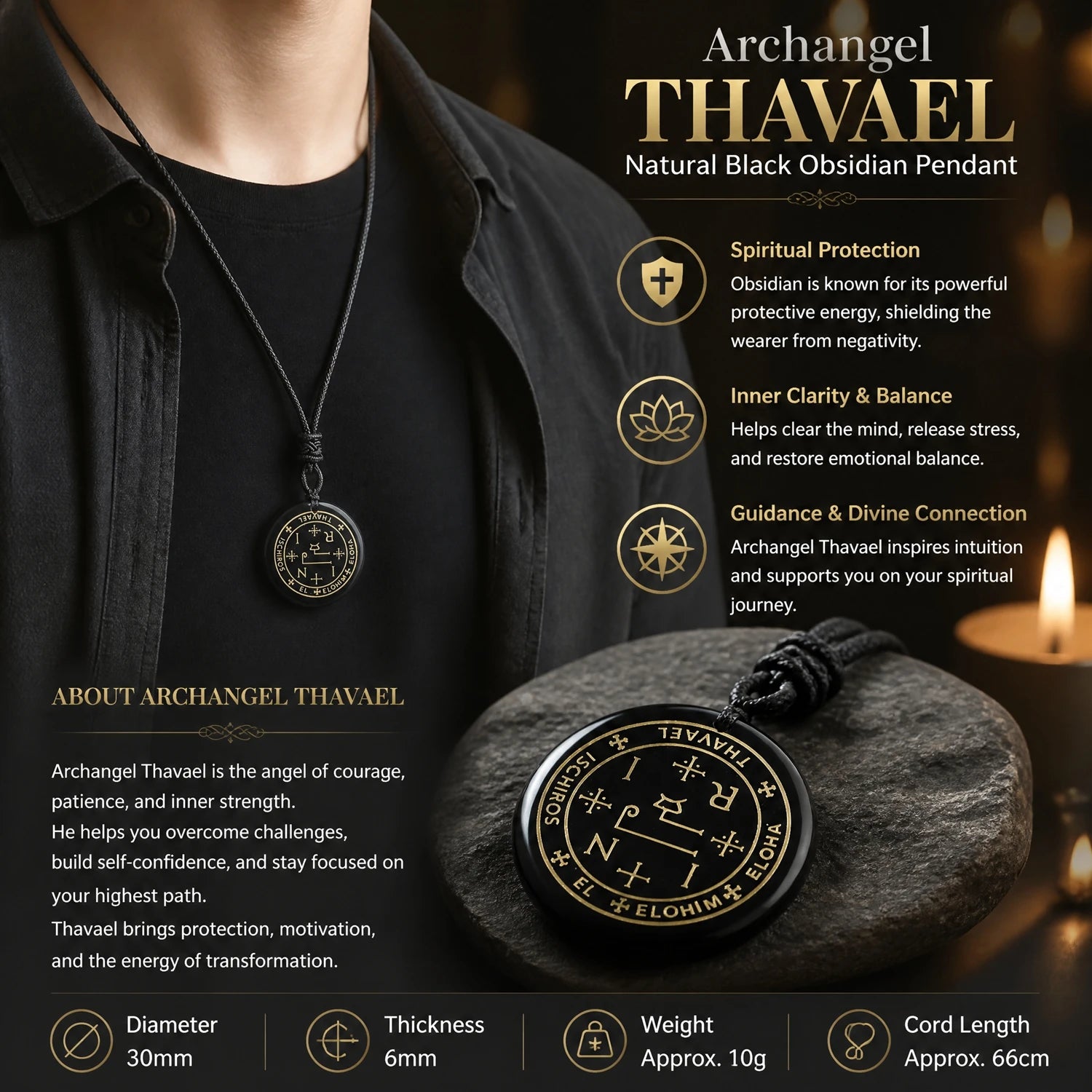 Archangel Black Pendant Necklace