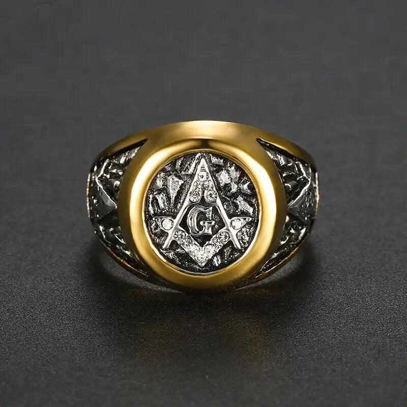 Masonic Iced Out White CZ Ring — Stainless Steel