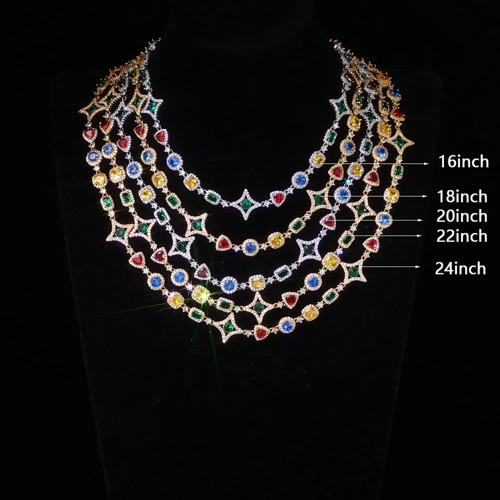 Gold Iced Out Chain Necklace Colored Gemstone