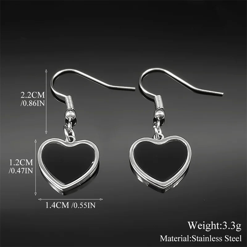 Gothic Heart Silver Earrings Punk Hoop Kpop Y2k