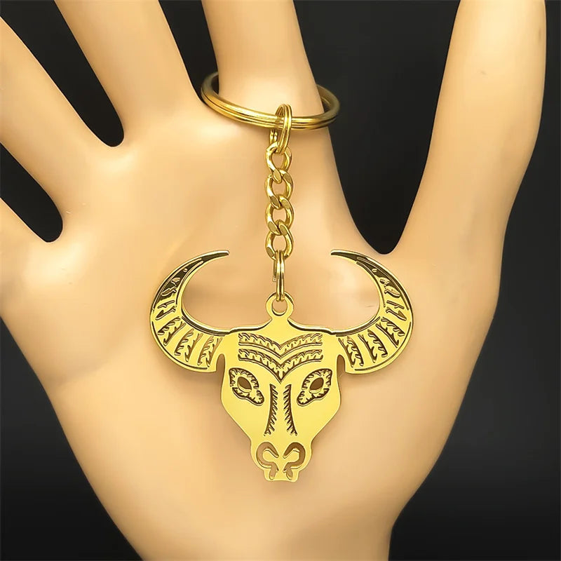 Bull Skull Taurus Zodiac Keychain — Stainless Steel