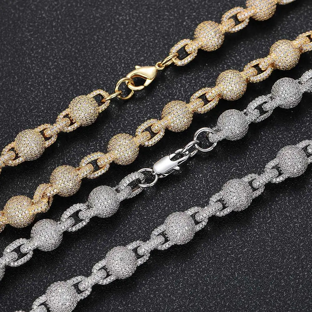 Iced Out Bead Choker Necklace 10.5MM Stainless Steel