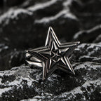 Large Five-Pointed Star Ring — Stainless Steel