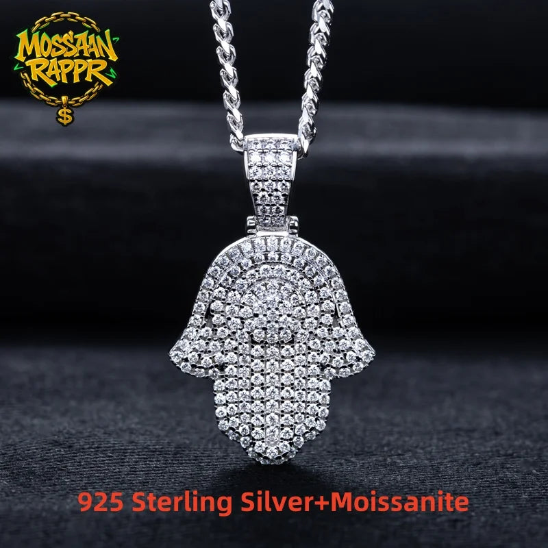Iced Out Hamsa Pendant — 925 Silver