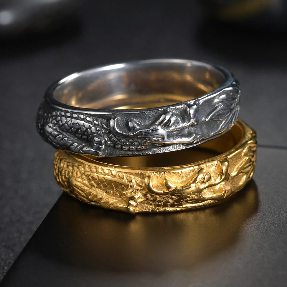 Vintage Irregular Animal Dragon Stainless Steel Women Men Rings Trendy Finger Rings Y2K Accessories Fashion Punk Jewelry