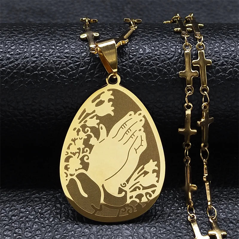 Catholic Saint Benedict Medal Stainless Steel Necklace for Women Men Gold Color Jesus Cross Chain Jewelry san benito