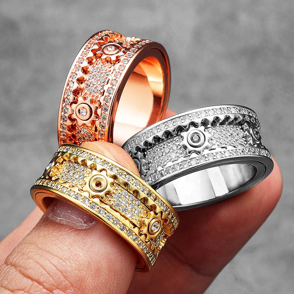 Fidget Spinner Gemstone Ring — Stainless Steel