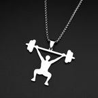 Gym Fitness Squat Weightlifter Barbell Pendant Necklace For Men Stainless Steel Male Sports Theme Hiphop Chain Jewelry