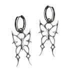 Gothic Punk Silver Color Hollowed-out Thorn Swallowtail Butterfly Pendant Hoop Earrings for Men Women Couples Halloween