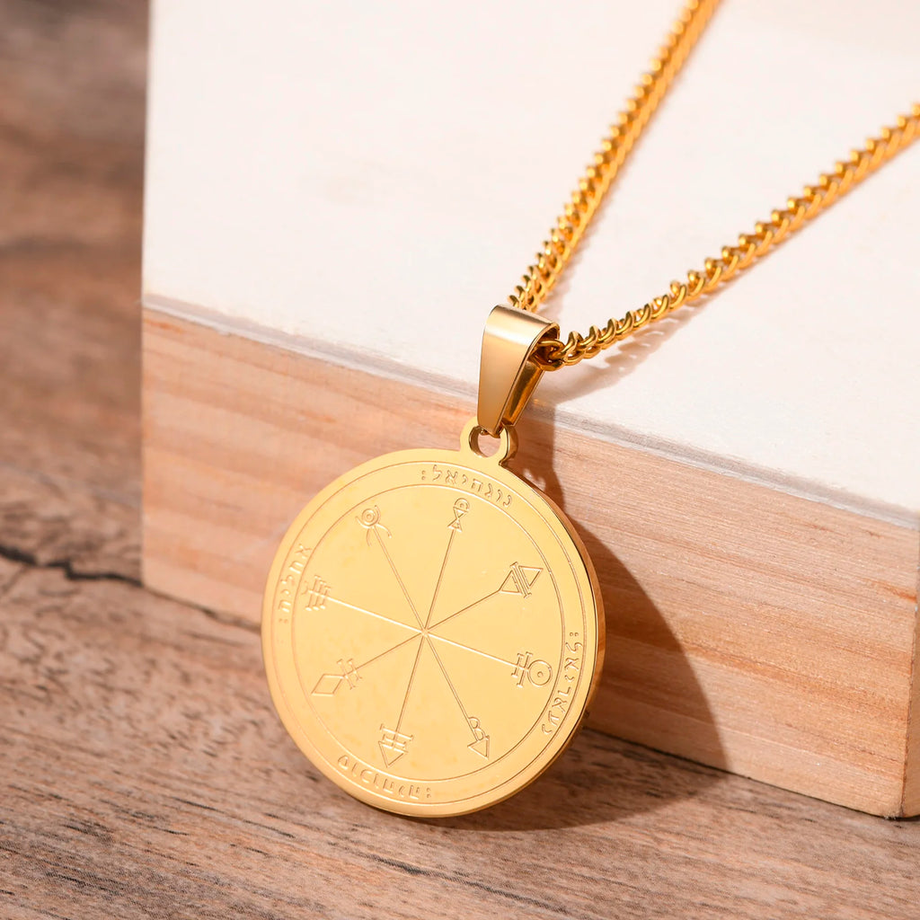Men Necklace,Seal of the Seven Archangels Necklaces,Stainless Steel The 7 Archangels Sigil, Solomon Kabbalah Amulet Pendants