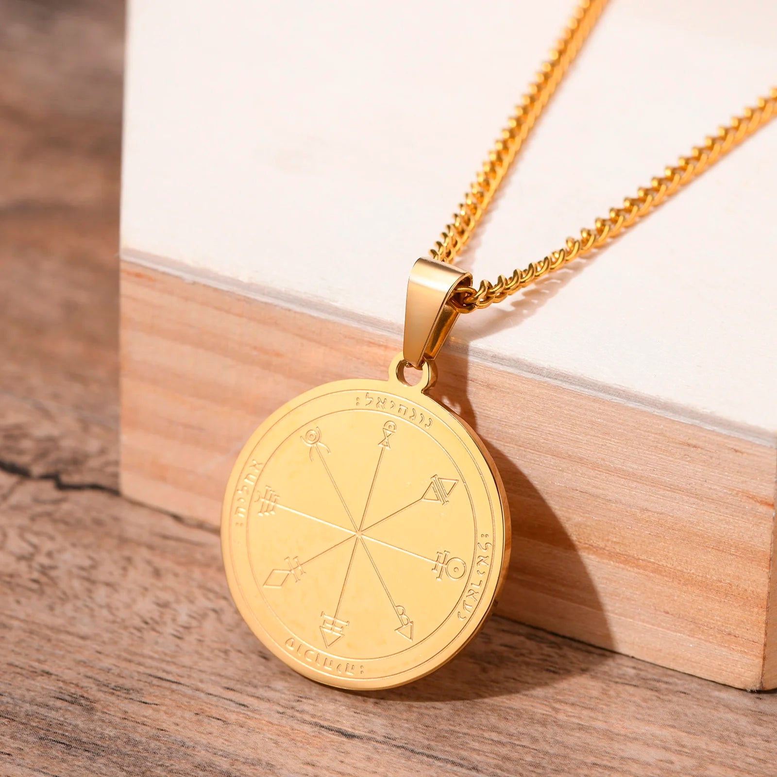 Men Necklace,Seal of the Seven Archangels Necklaces,Stainless Steel The 7 Archangels Sigil, Solomon Kabbalah Amulet Pendants