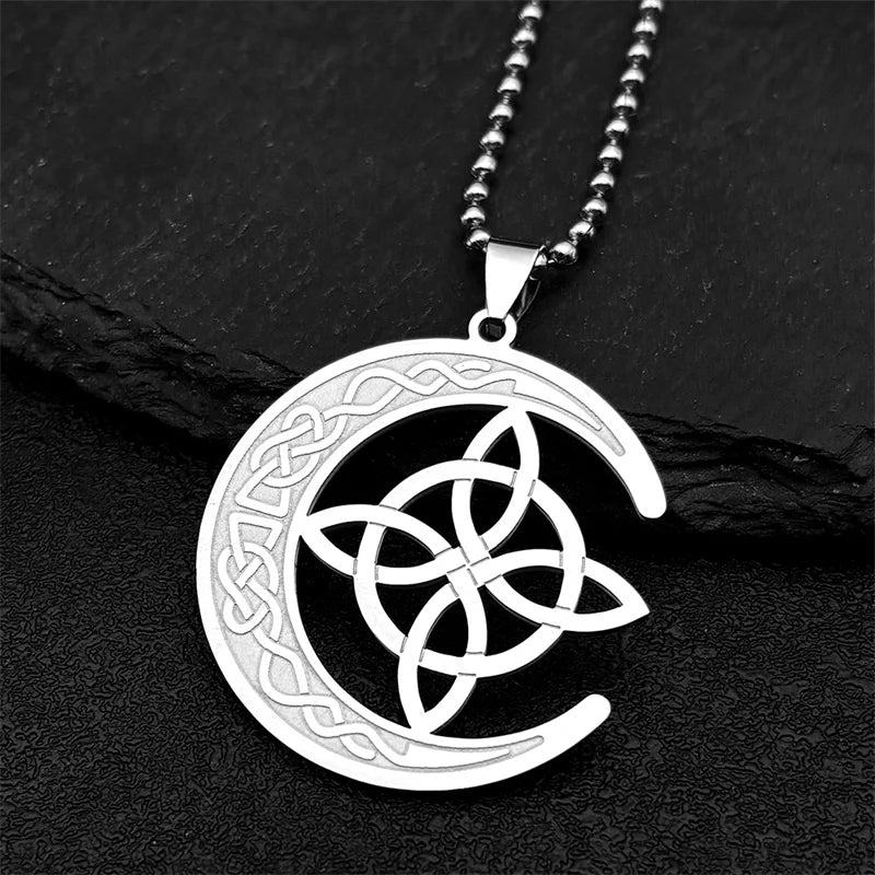 Celtic Gold Pendant Crescent Moon Witch's Knot